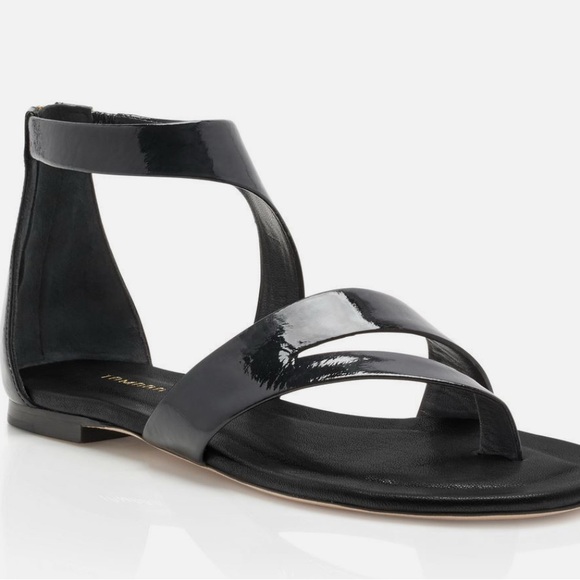 Tamara Mellon Stride Flat Gladiator Black Sandal, Patent Leather 38/US 8 Box - Picture 1 of 10